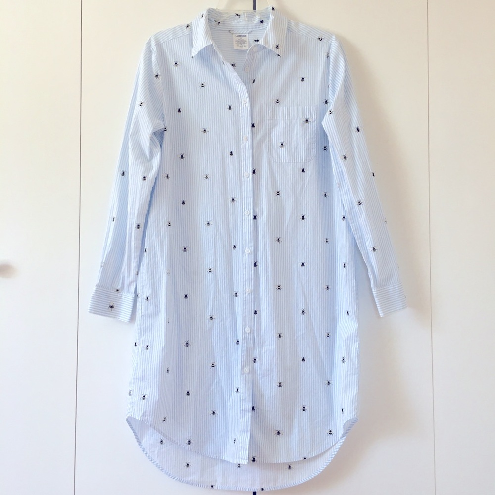 Lands' End White Blue striped Button Shirt Dress S